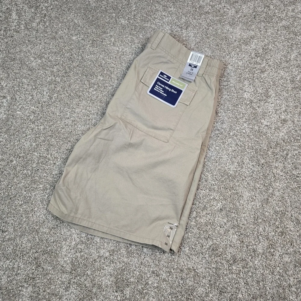 Dockers Relaxed Fit Canvas Hiking Shorts Mens Size 38 Flat Front Tan New